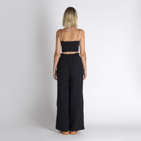 Muslin double layered cotton wide leg pants