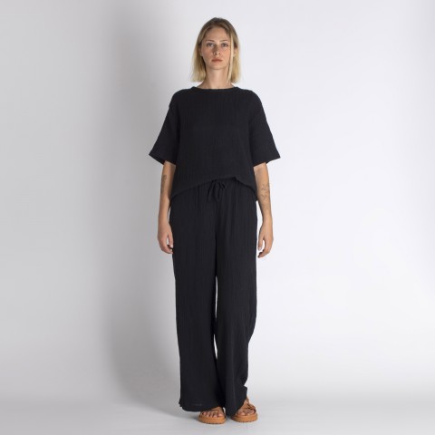 Muslin double layered cotton wide leg pants