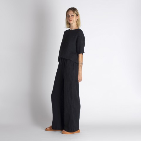 Muslin double layered cotton wide leg pants