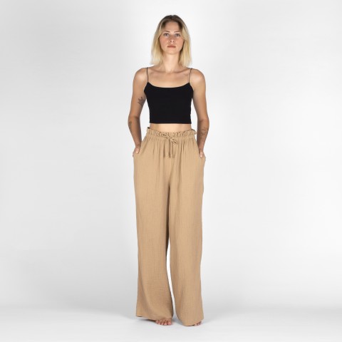 Muslin double layered cotton wide leg pants