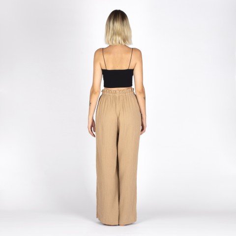 Muslin double layered cotton wide leg pants