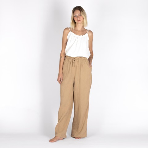 Muslin double layered cotton wide leg pants