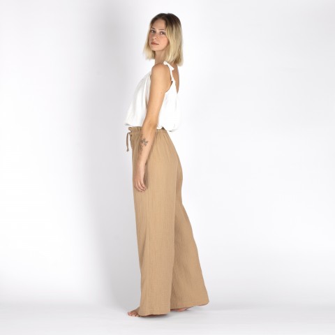 Muslin double layered cotton wide leg pants