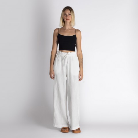 Muslin double layered cotton wide leg pants