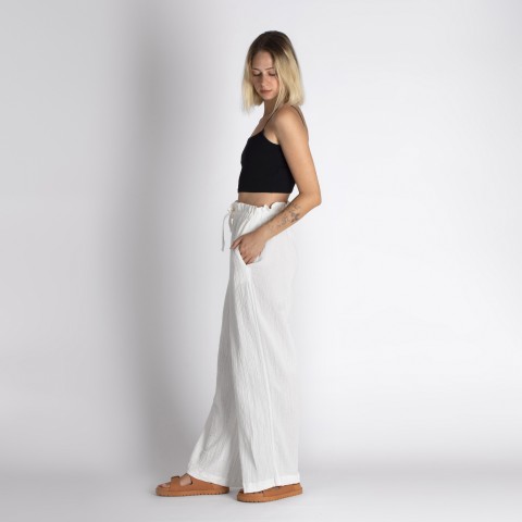 Muslin double layered cotton wide leg pants