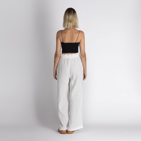 Muslin double layered cotton wide leg pants