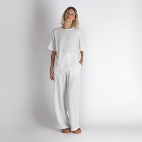 Muslin double layered cotton wide leg pants