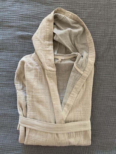 Muslin Hooded Robe Taupe-Grey