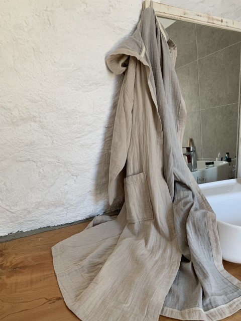 Muslin Hooded Robe Taupe-Grey