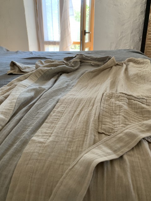 Muslin Hooded Robe Taupe-Grey