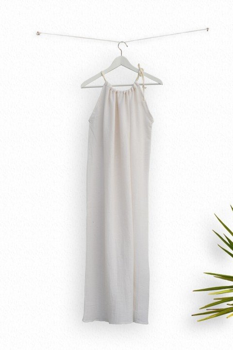 Off White Sile Halter Dress