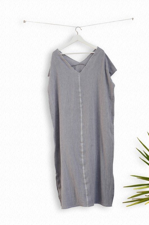 Grey Sile V Neck Caftan Dress