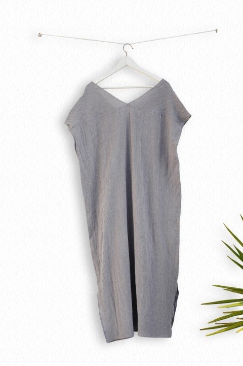 Grey Sile V Neck Caftan Dress