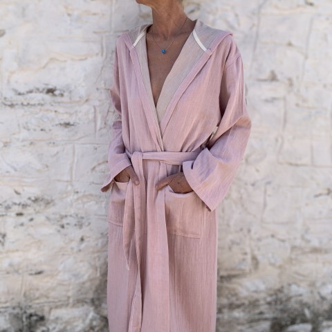 Muslin Hooded Robe Blush-Taupe