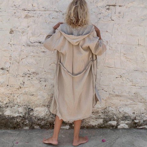 Muslin Hooded Robe Taupe-Grey