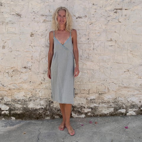 Muslin Slip Dress Grey-Turquoise