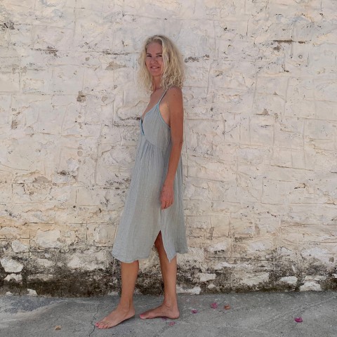 Muslin Slip Dress Grey-Turquoise