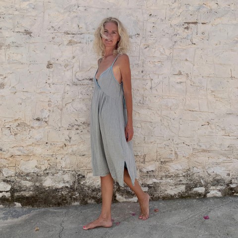 Muslin Slip Dress Grey-Turquoise