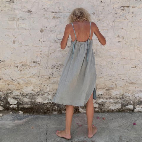 Muslin Slip Dress Grey-Turquoise