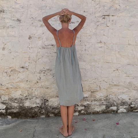 Muslin Slip Dress Grey-Turquoise