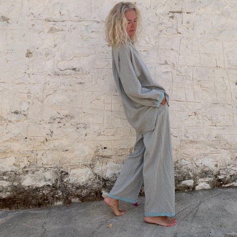 Muslin Pants Grey-Turquoise