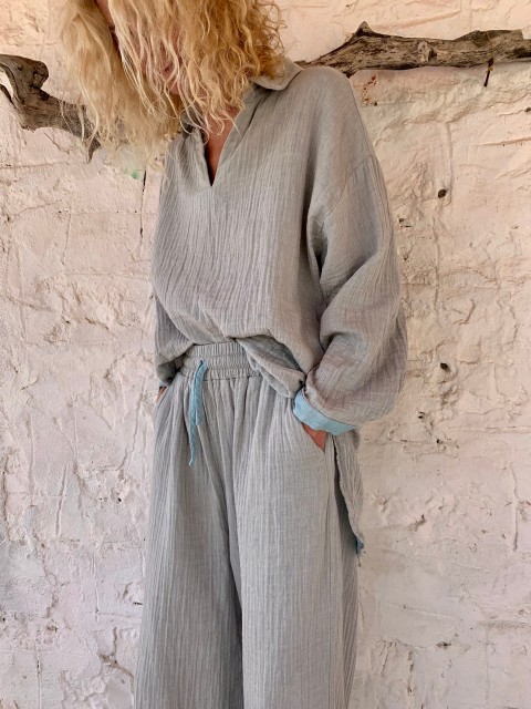 Muslin Tunic Grey-Turquoise