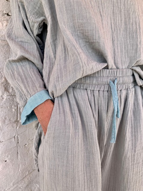 Muslin Pants Grey-Turquoise