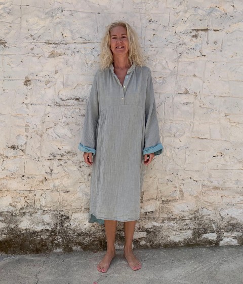 Muslin Kaftan Grey-Turquoise