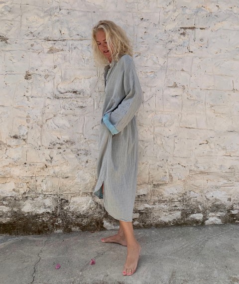 Muslin Kaftan Grey-Turquoise