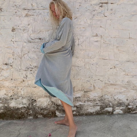 Muslin Kaftan Grey-Turquoise