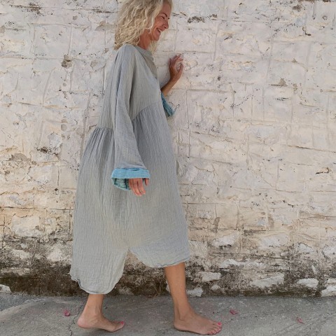 Muslin Kaftan Grey-Turquoise