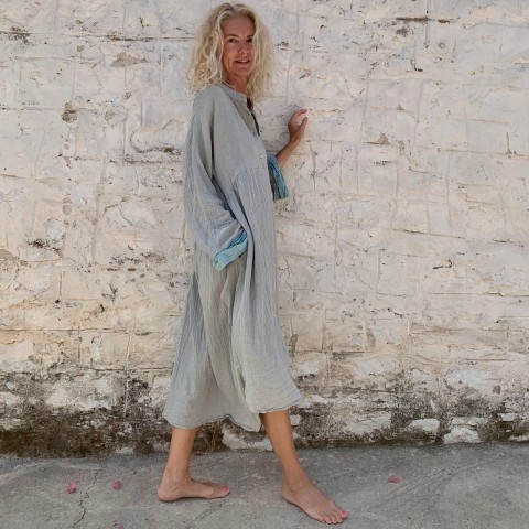 Muslin Kaftan Grey-Turquoise