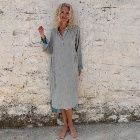 Muslin Kaftan Grey-Turquoise