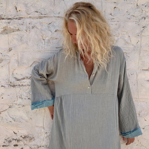 Muslin Kaftan Grey-Turquoise