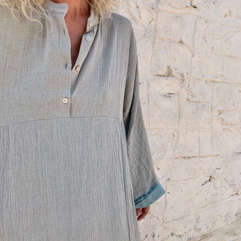 Muslin Kaftan Grey-Turquoise