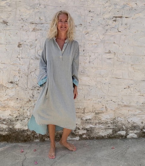 Muslin Kaftan Grey-Turquoise