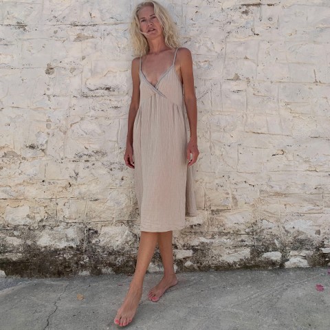 Muslin Slip Dress Taupe-Grey