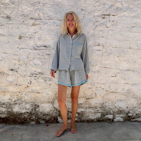 Muslin Shirt Grey-Turquoise