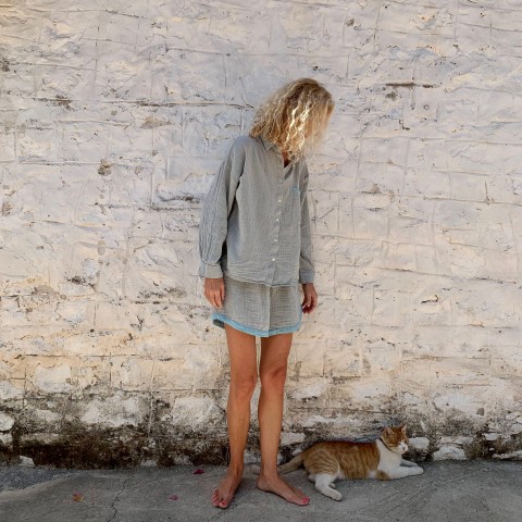 Muslin Shirt Grey-Turquoise