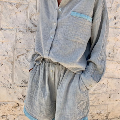 Muslin Shirt Grey-Turquoise