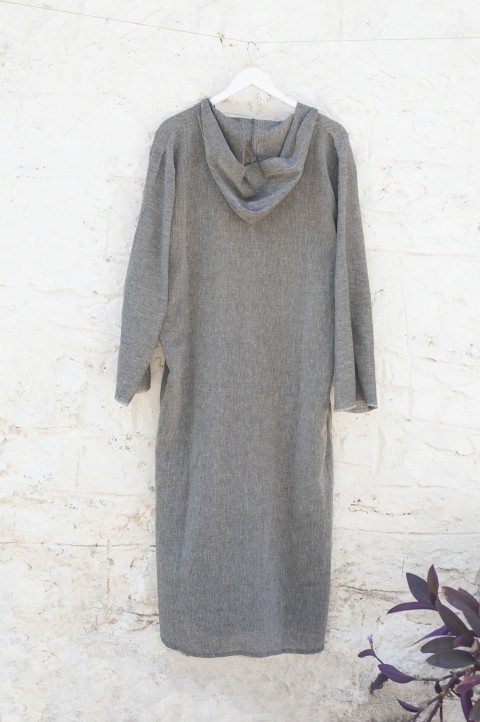 Charcoal Sile Hooded Caftan