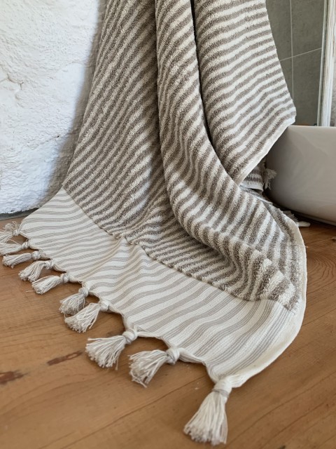 Taupe Striped Terry Bath Towel