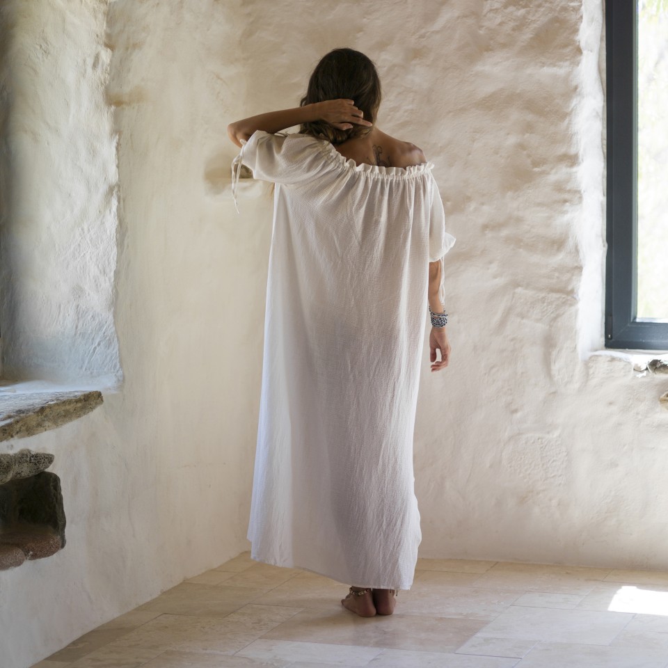 Off White Sile Off Shoulder Dress Sile Fabric Collection Collections