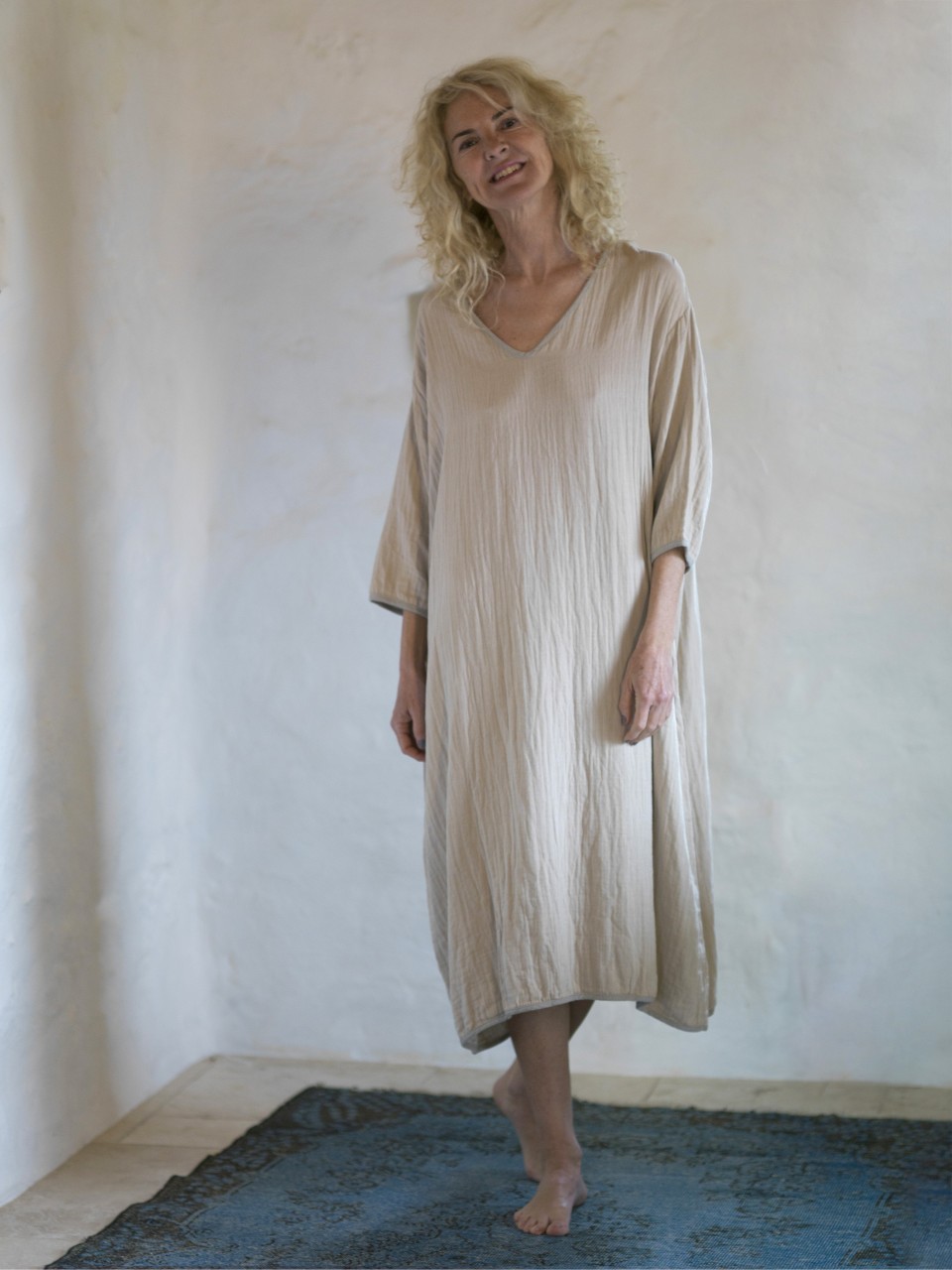 Taupe-Grey Muslin Long Dress - Loungewear