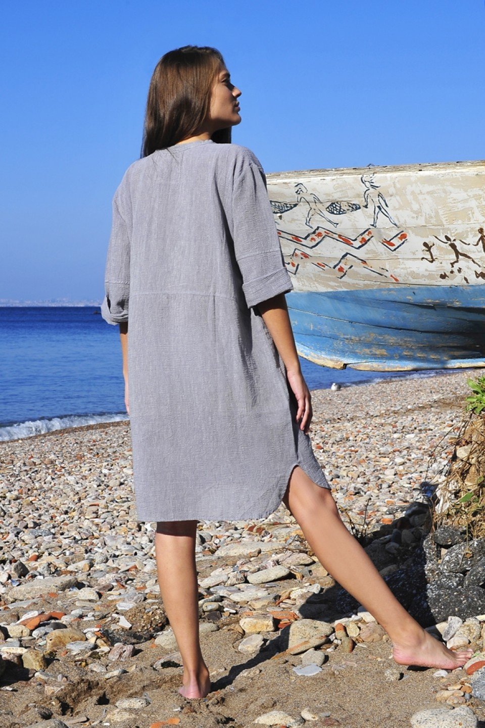 slim fit dress slacks Linen Tunic Dress Black main image 1