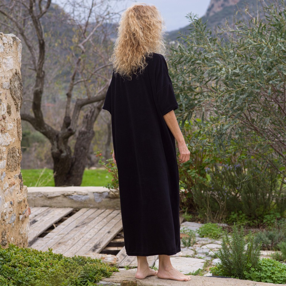long sleeve terry dress Long Puff Sleeve French Terry Dress with Pockets