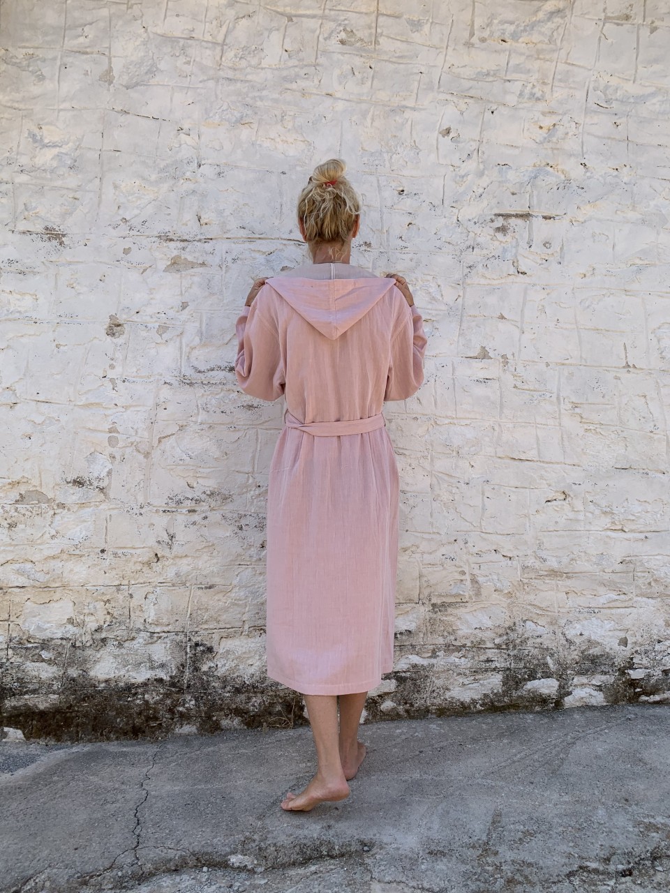 Muslin Hooded Robe Blush Taupe