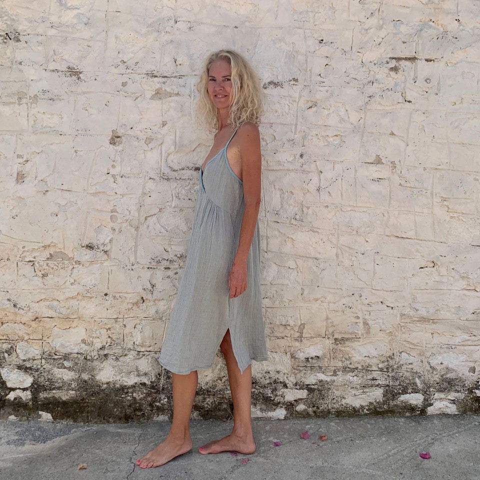 Muslin Slip Dress Grey Turquoise